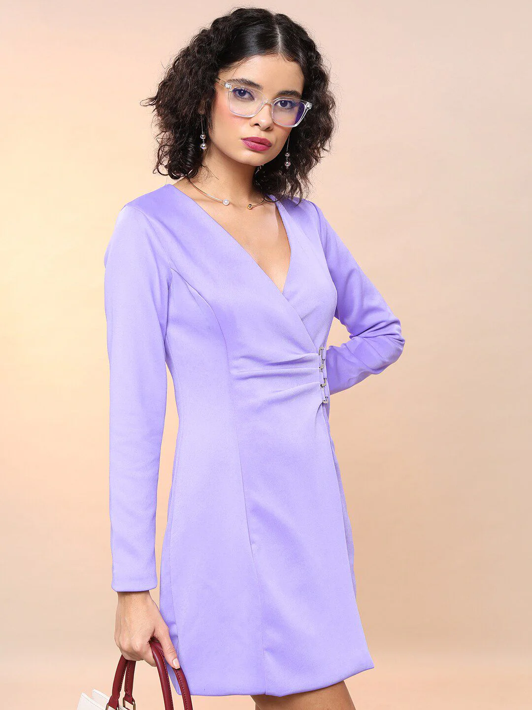 Tokyo Talkies Purple V-Neck Wrap Dress - Image 3