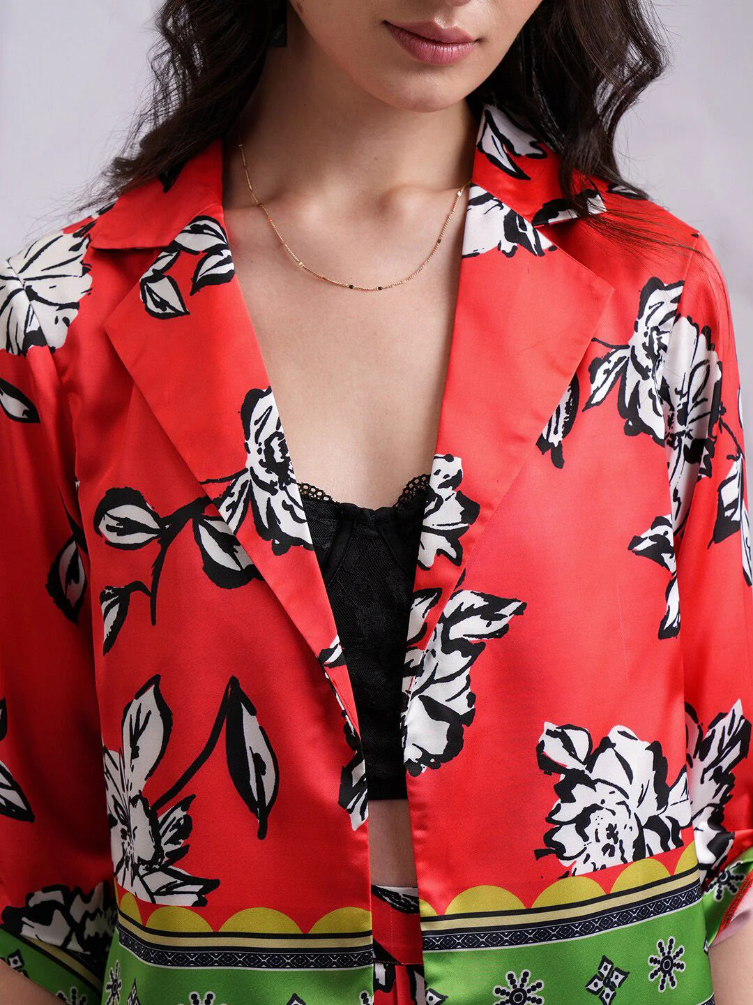 Tokyo Talkies Red Printed Lapel Collar Neck Blazer & Straight Trouser - Image 2