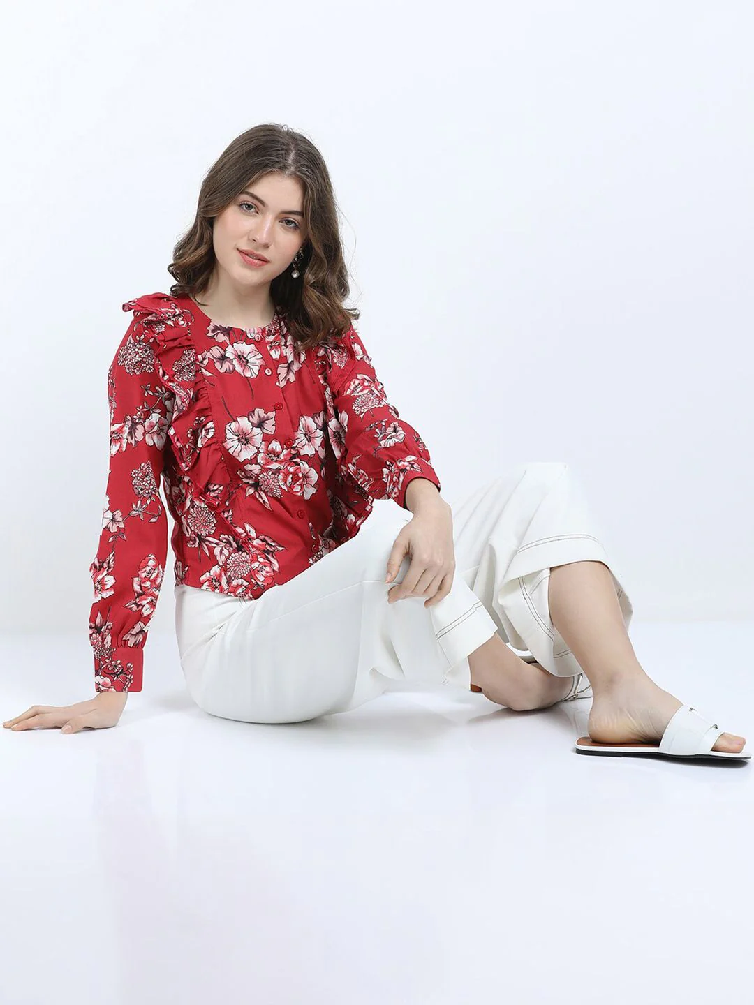 Tokyo Talkies Rust Floral Print Tie-Up Neck Top - Image 6