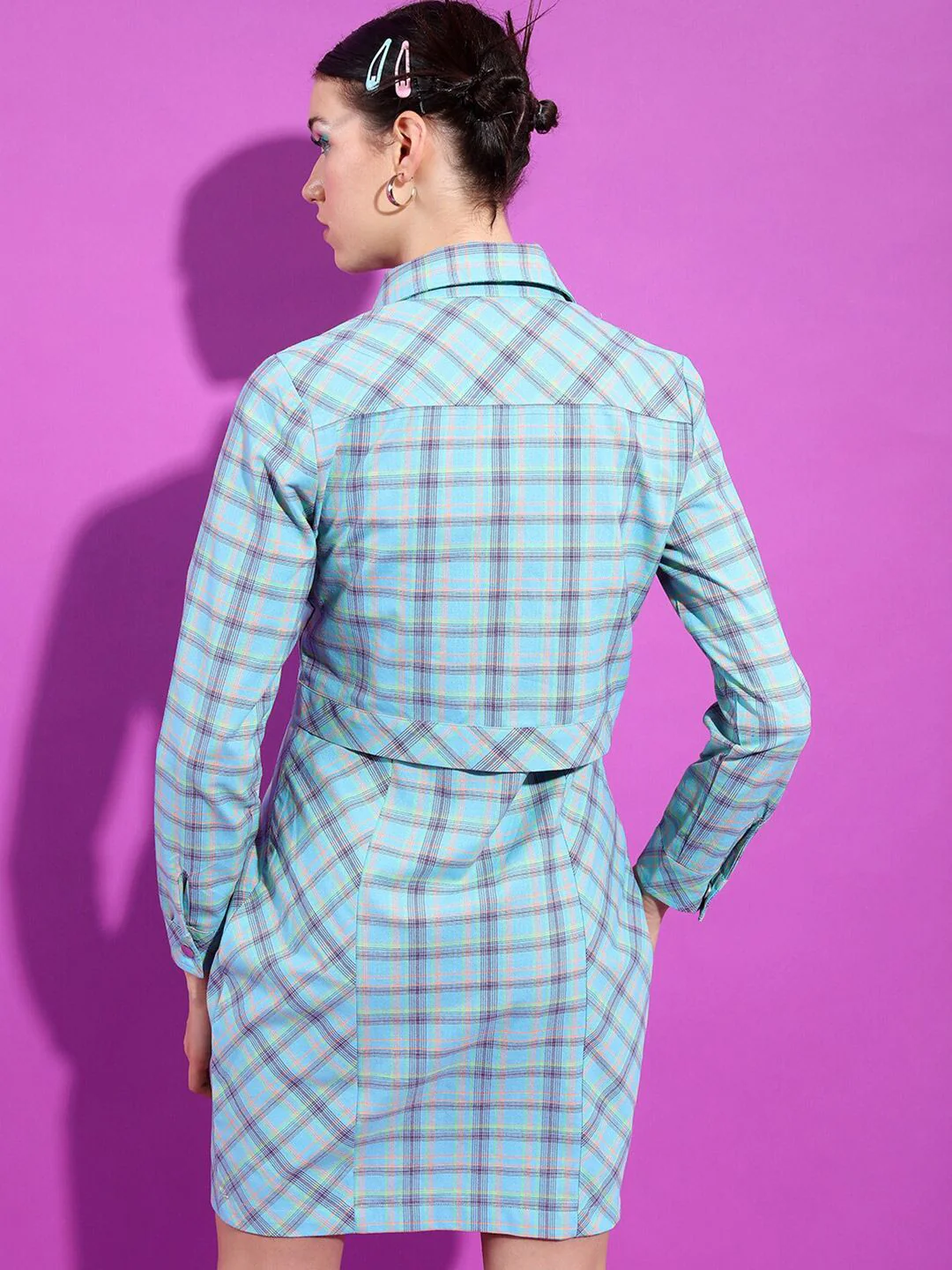 Tokyo Talkies Shoulder Straps Checked Sheath Mini Dress With Jacket - Image 4