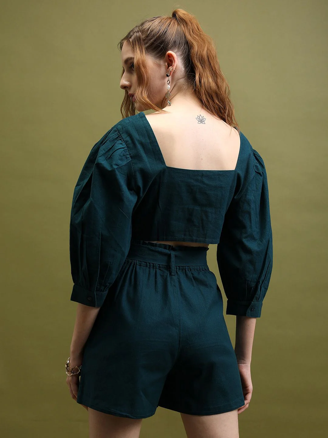 Tokyo Talkies Teal Pure Cotton Top With Short Co-Ords - Image 4