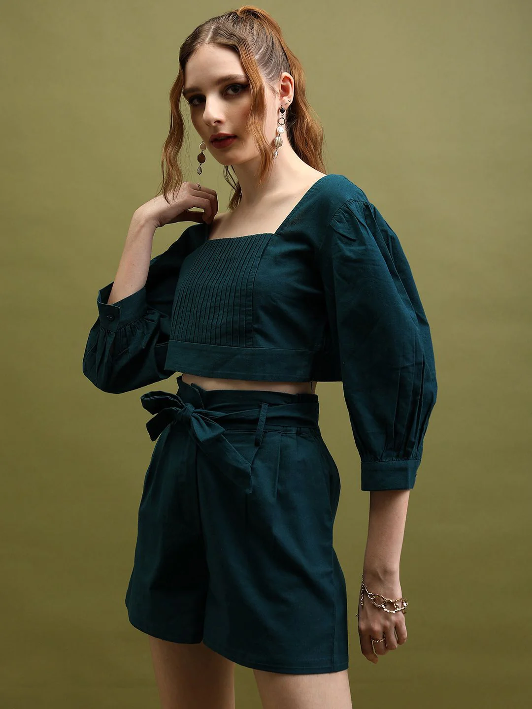 Tokyo Talkies Teal Pure Cotton Top With Short Co-Ords - Image 5