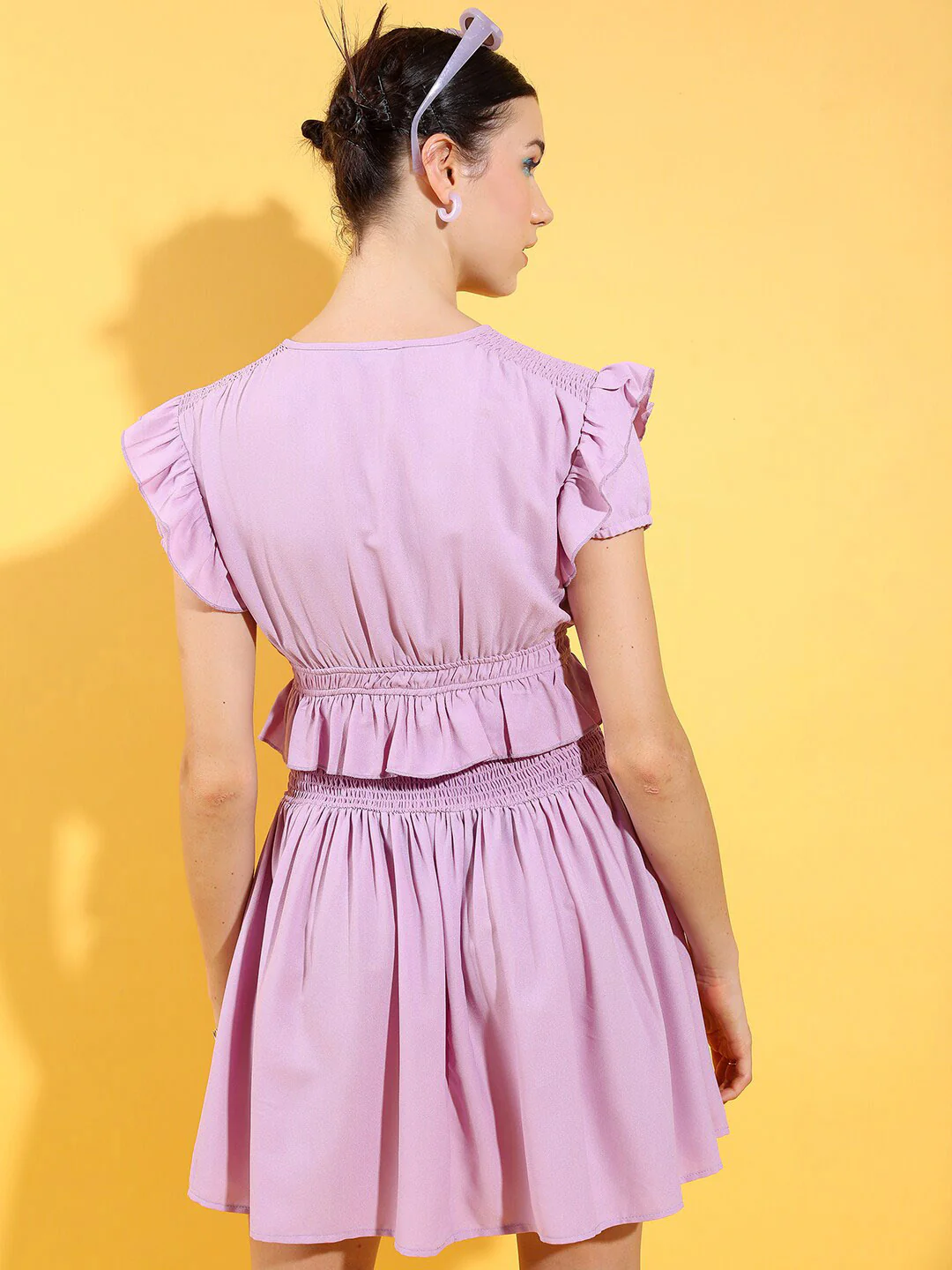 Tokyo Talkies Tie Up Neck Smocked And Pleat Detail Fit & Flare Mini Dress - Image 4