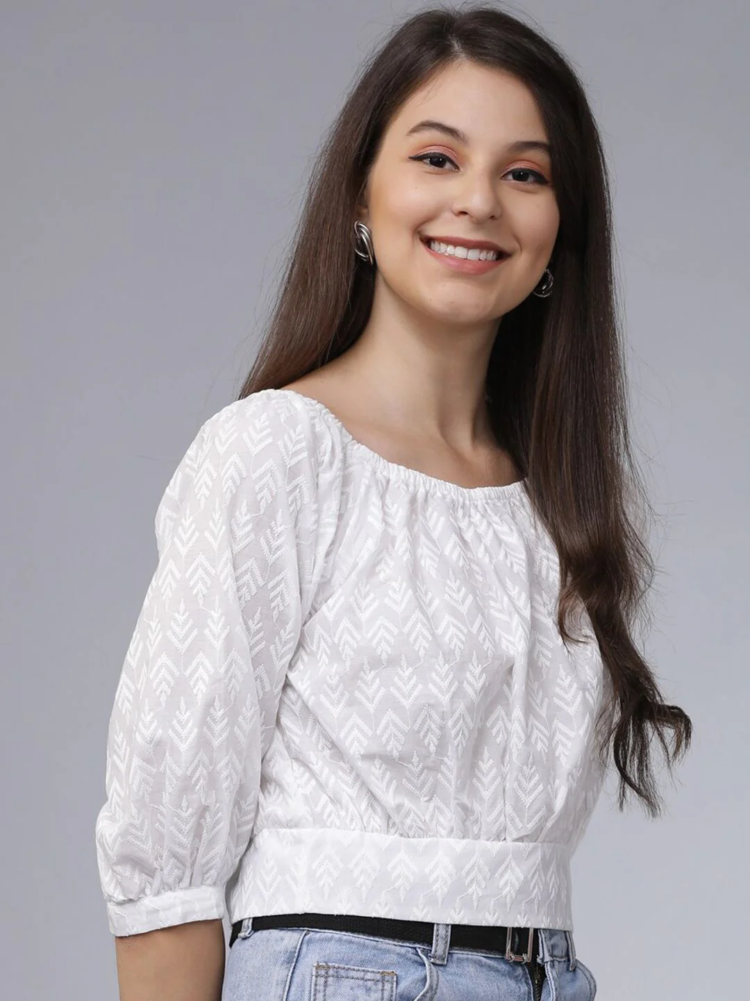 Tokyo Talkies White Embroidered Crop Top - Image 3