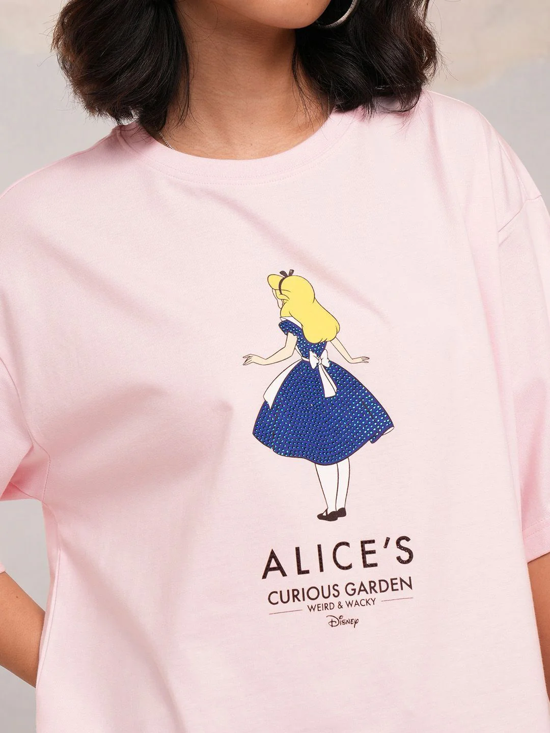Tokyo Talkies Women Alice in Wonderland Printed Boxy Pure Cotton Tshirt - Image 2