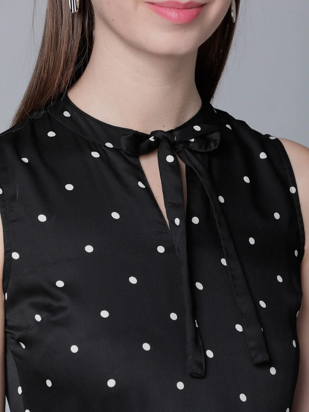 Tokyo Talkies Women Black Polka Dot Print Fit and Flare Dress - Image 2
