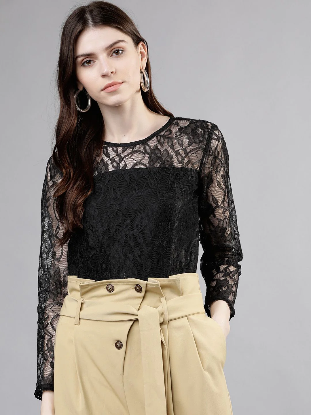 Tokyo Talkies Women Black Self Design Top