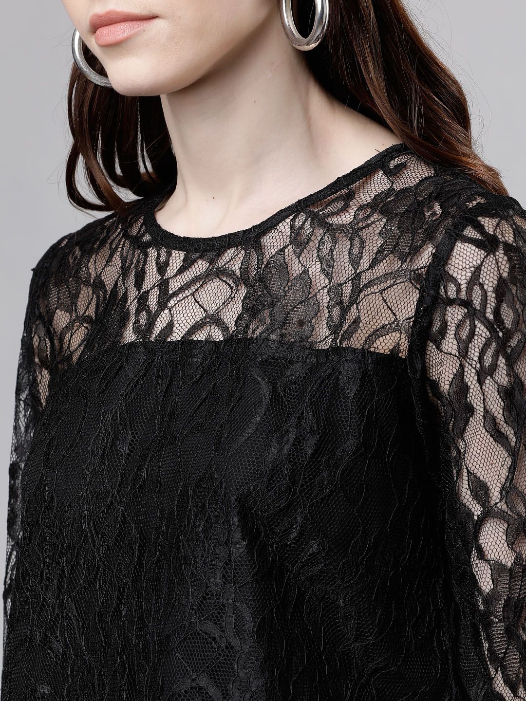 Tokyo Talkies Women Black Self Design Top - Image 2