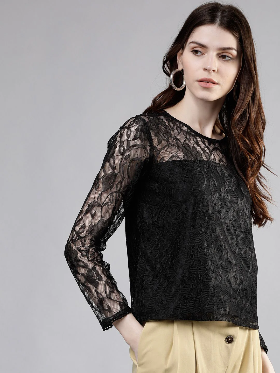 Tokyo Talkies Women Black Self Design Top - Image 3