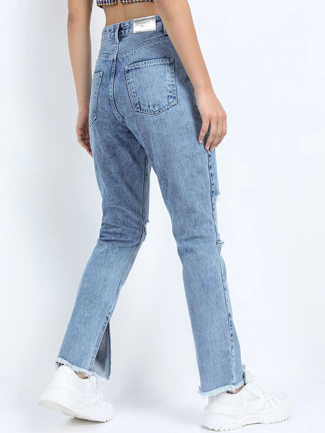 Tokyo Talkies Women Blue Straight Fit Highly Distressed Light Fade Jeans - Image 5