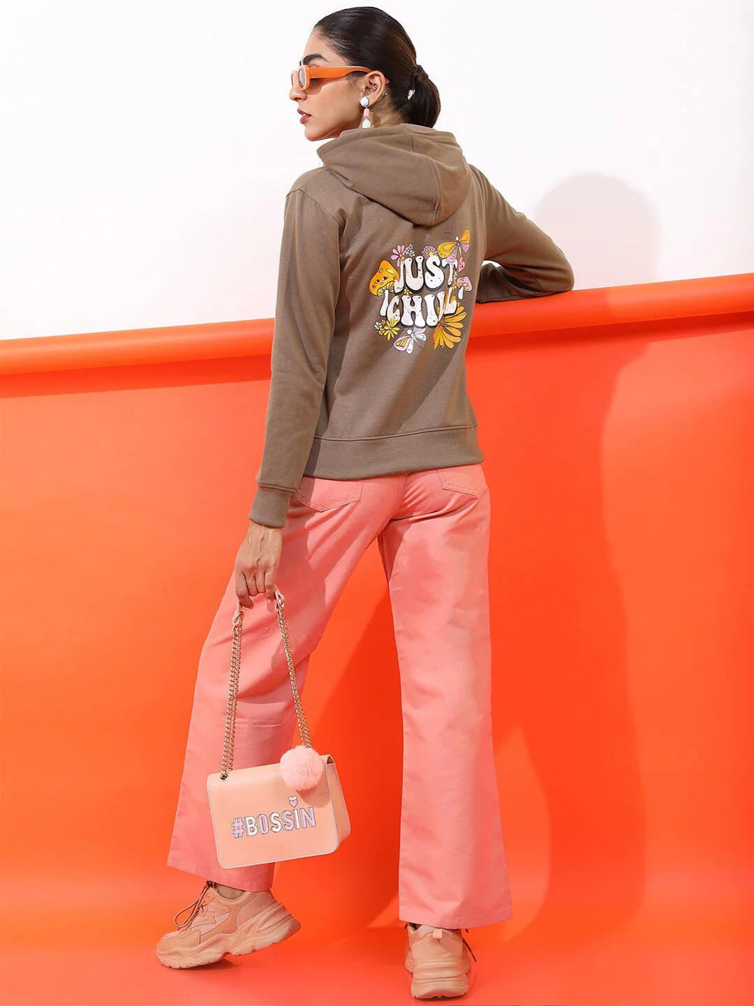 Tokyo Talkies Women Brown Typography Hooded Long Sleeve Polyester Sweatshirt - Image 6