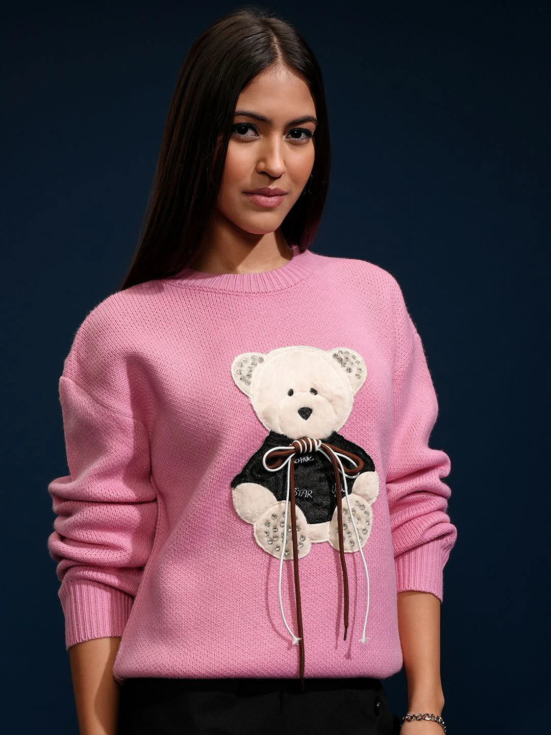 Tokyo Talkies Women Embellished Round Neck Sweater - Image 3