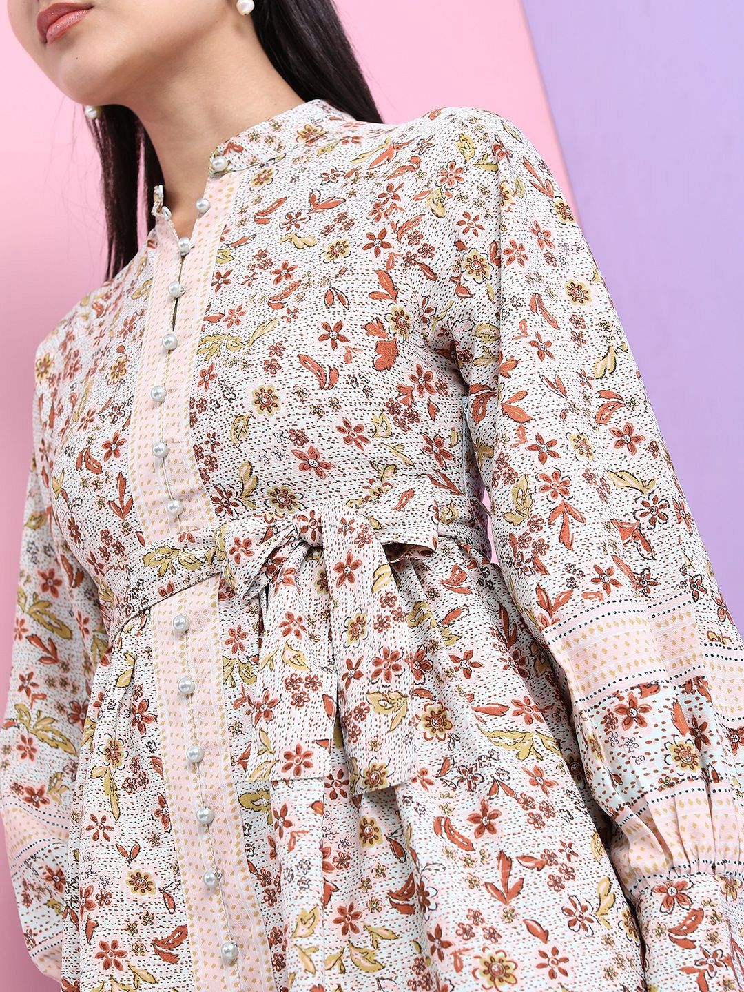 Tokyo Talkies Women Floral Printed Puff Sleeves Fit & Flare Dress - Image 2