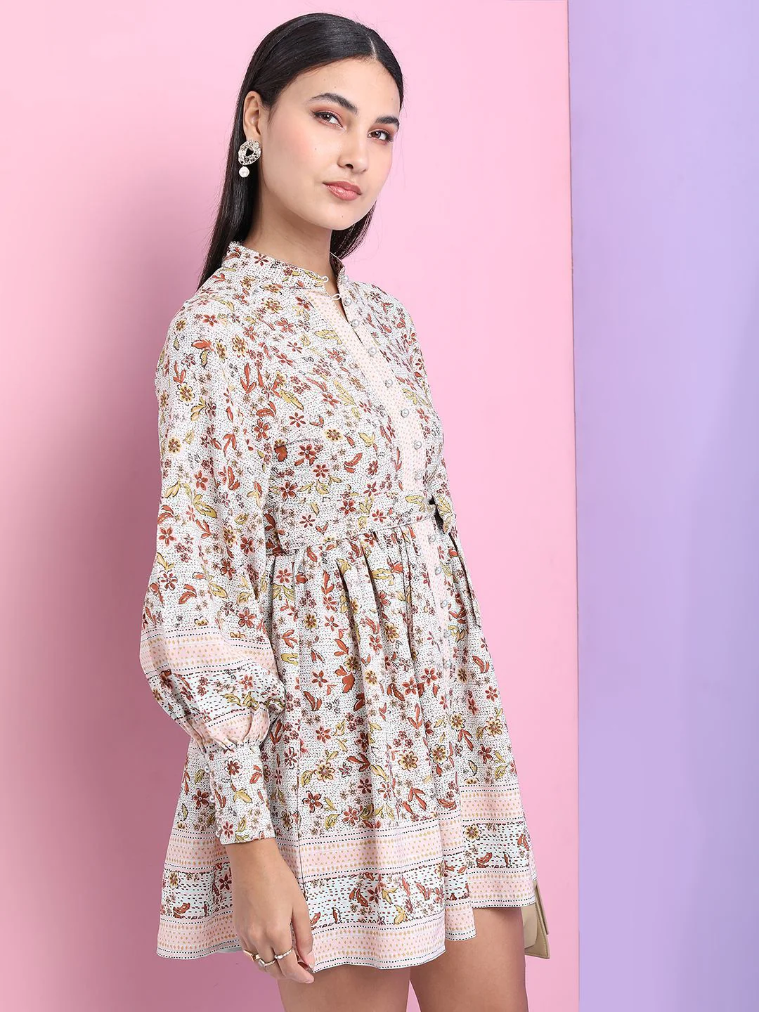 Tokyo Talkies Women Floral Printed Puff Sleeves Fit & Flare Dress - Image 3