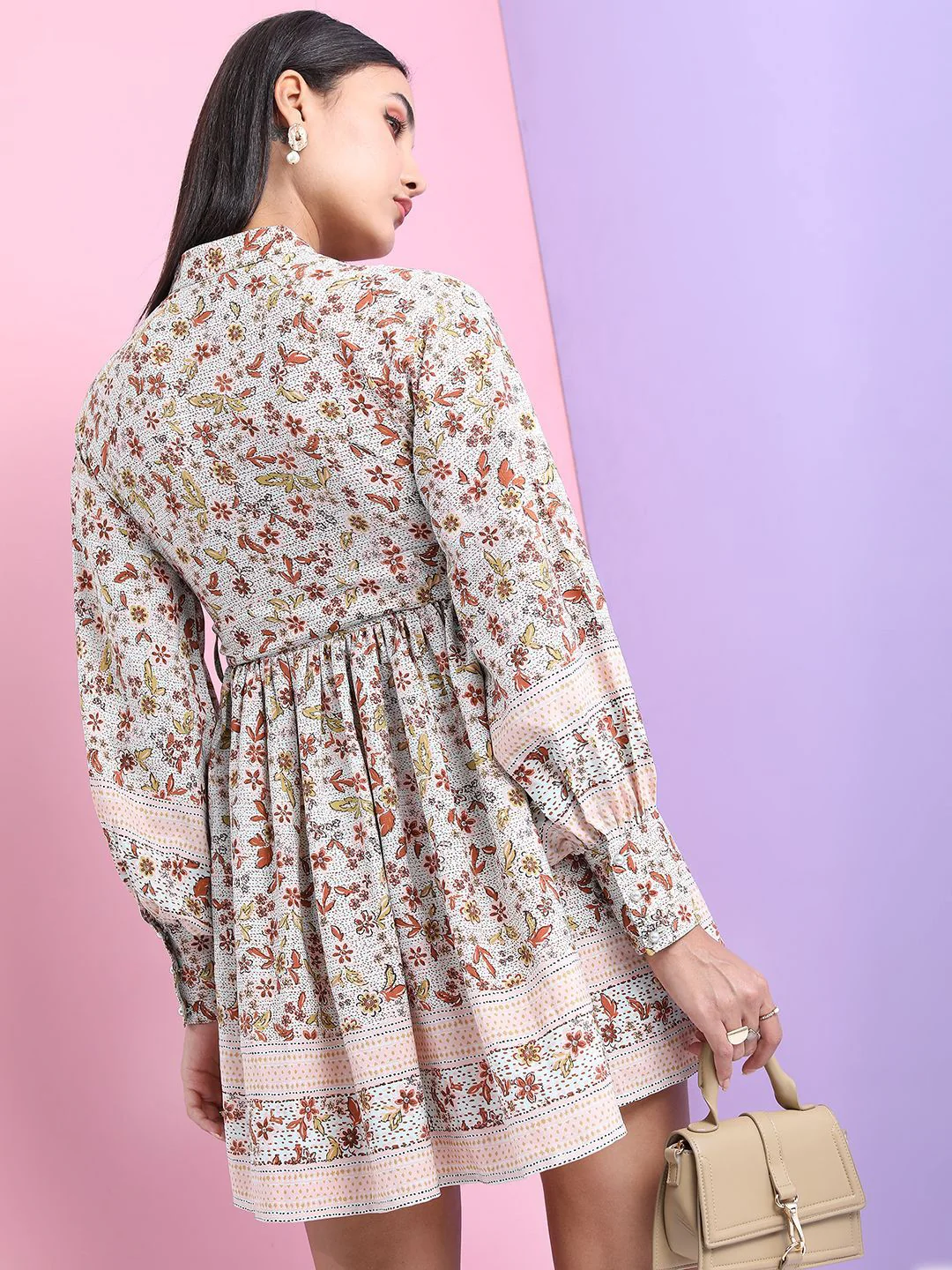 Tokyo Talkies Women Floral Printed Puff Sleeves Fit & Flare Dress - Image 4