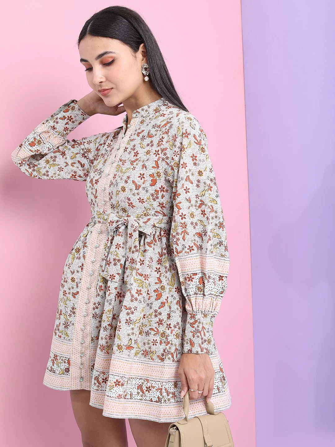 Tokyo Talkies Women Floral Printed Puff Sleeves Fit & Flare Dress - Image 5