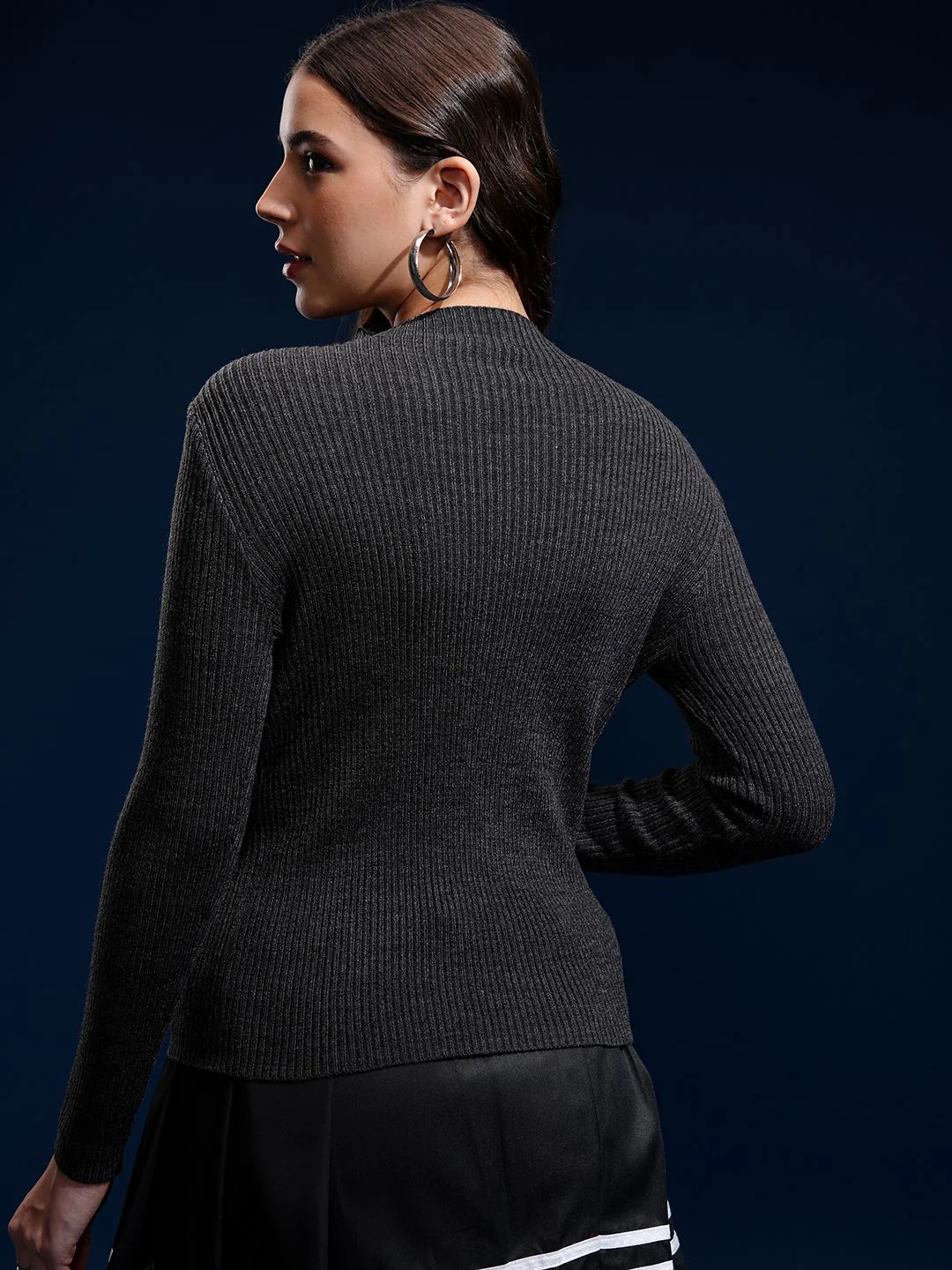 Tokyo Talkies Women Full Sleeve Mock Neck Sweater - Image 5