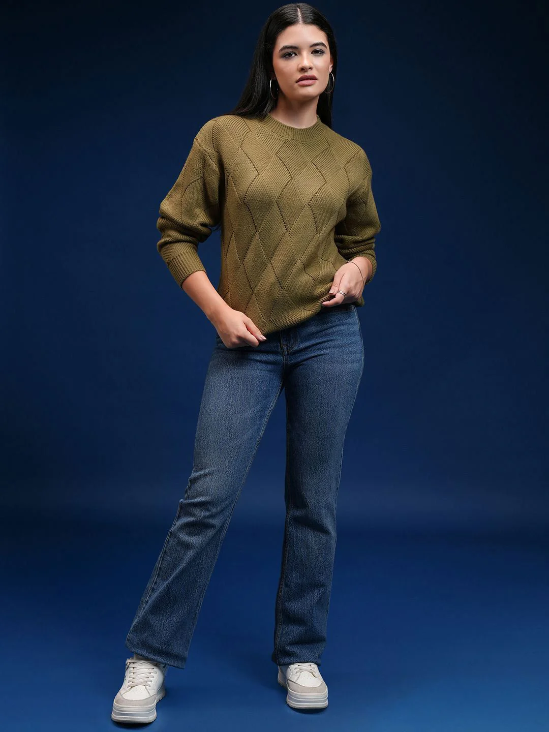 Tokyo Talkies Women Geometric Self Design Pullover - Image 2