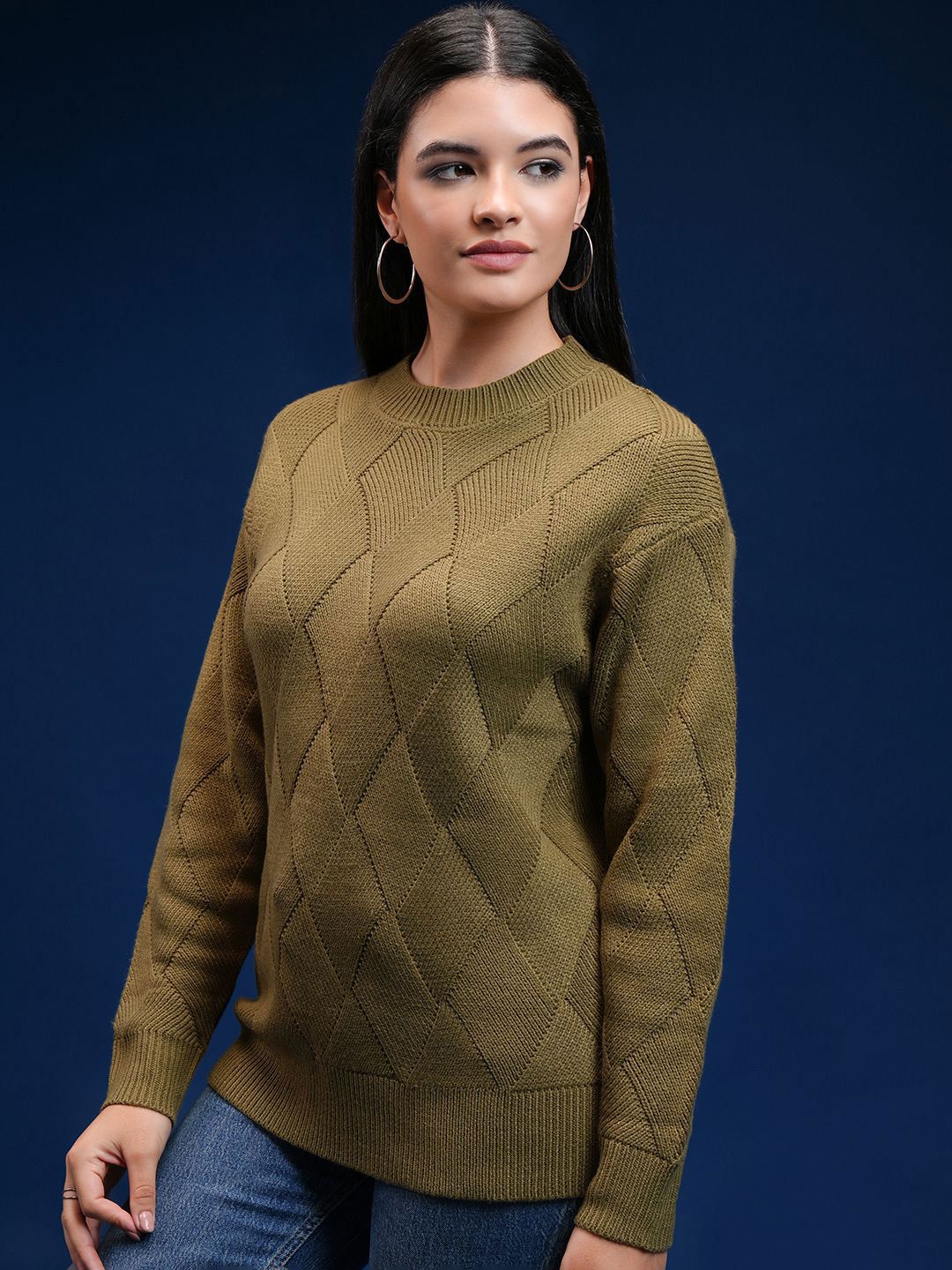 Tokyo Talkies Women Geometric Self Design Pullover - Image 4