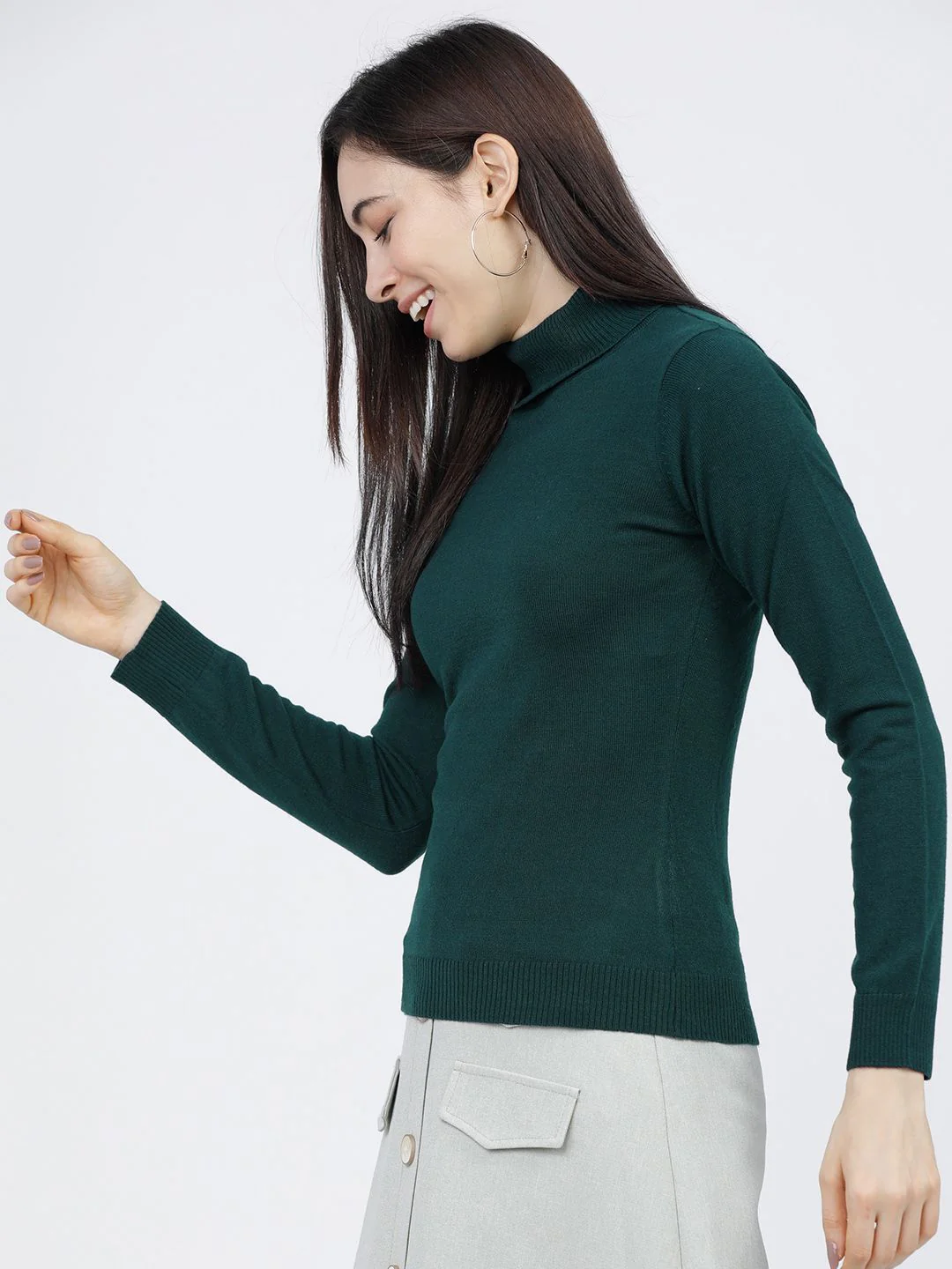 Tokyo Talkies Women Green Solid Sweater - Image 5