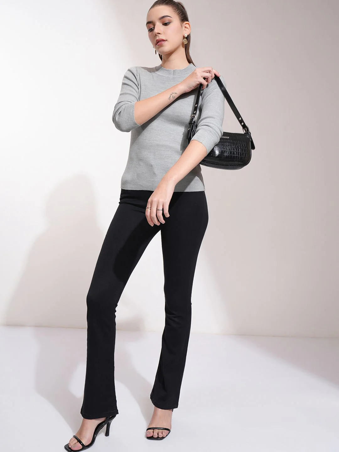 Tokyo Talkies Women Grey Acrylic Pullover - Image 2