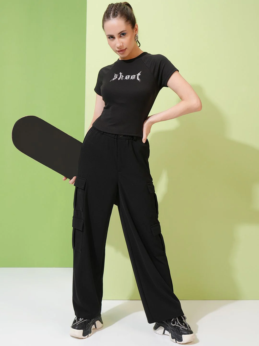 Tokyo Talkies Women Mid-Rise Knitted Straight Fit Cargos Trousers - Image 4