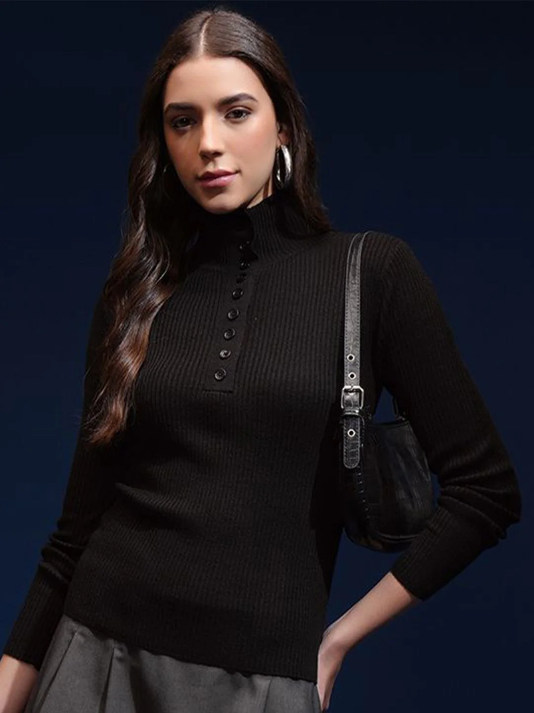Tokyo Talkies Women Mock Collar Ribbed Pullover Sweater - Image 2