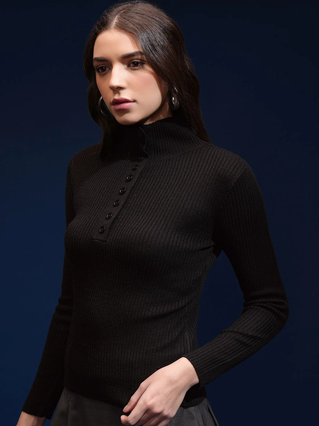 Tokyo Talkies Women Mock Collar Ribbed Pullover Sweater - Image 4