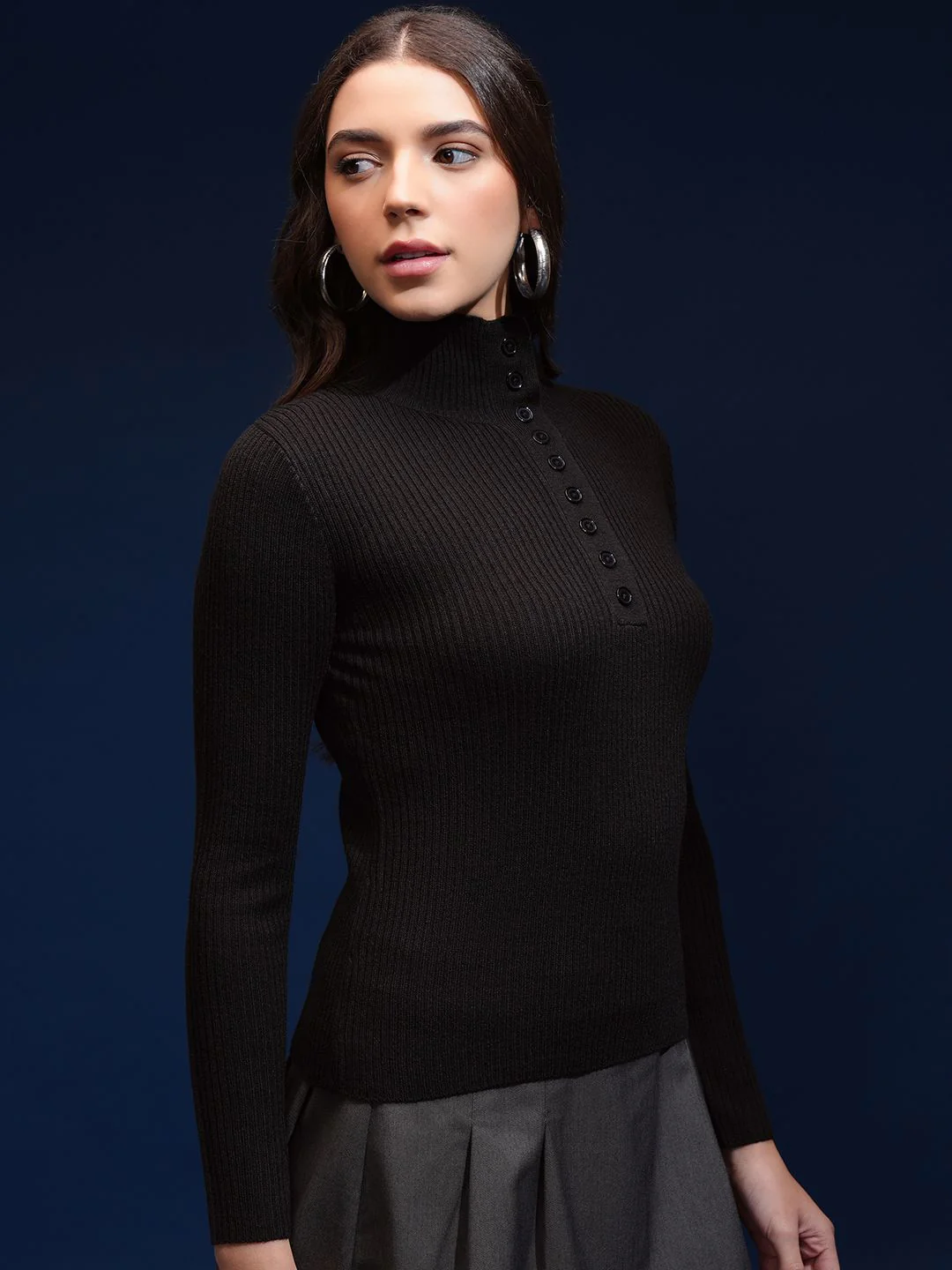 Tokyo Talkies Women Mock Collar Ribbed Pullover Sweater - Image 5