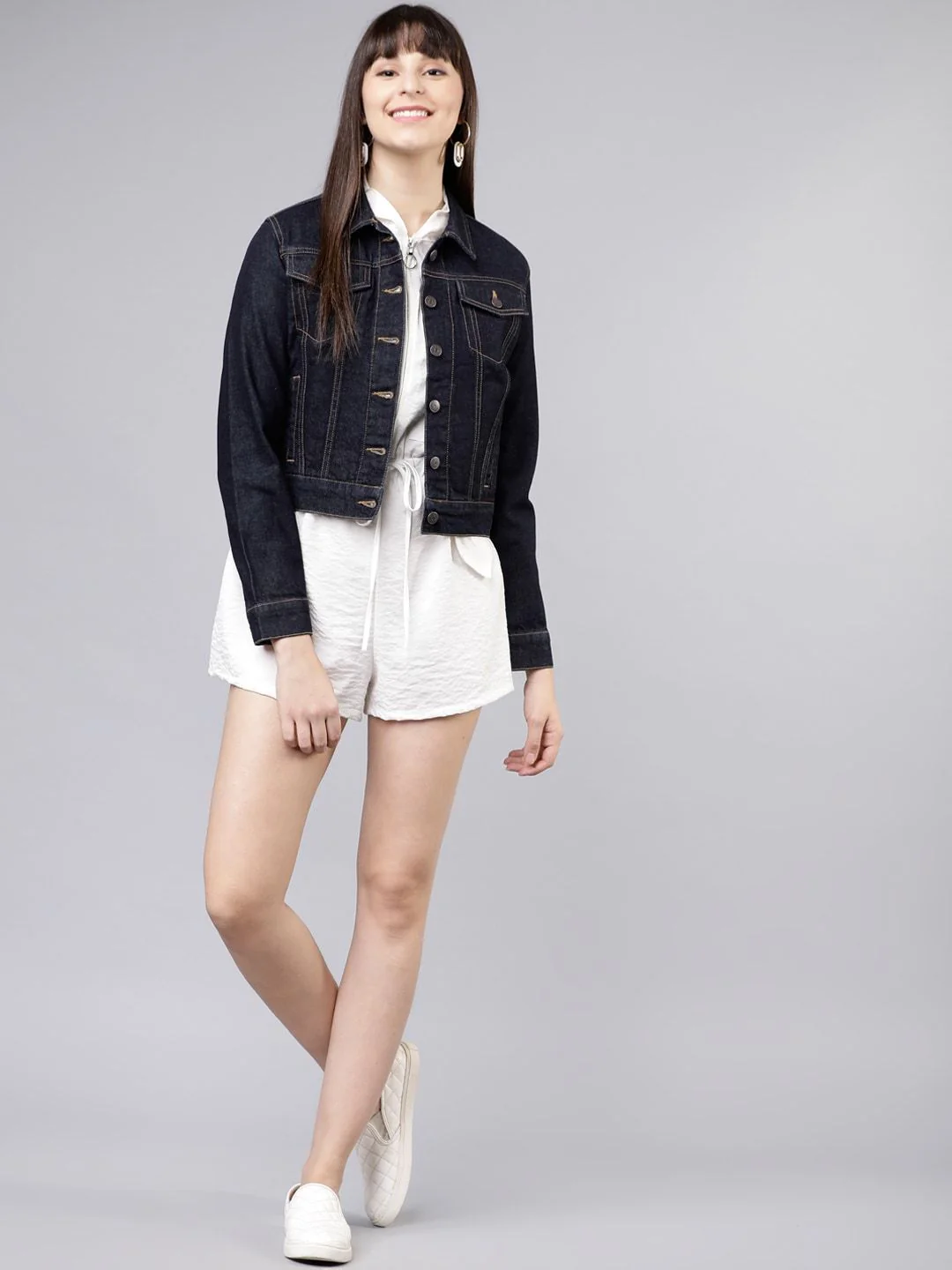 Tokyo Talkies Women Navy Blue Solid Denim Jacket - Image 6