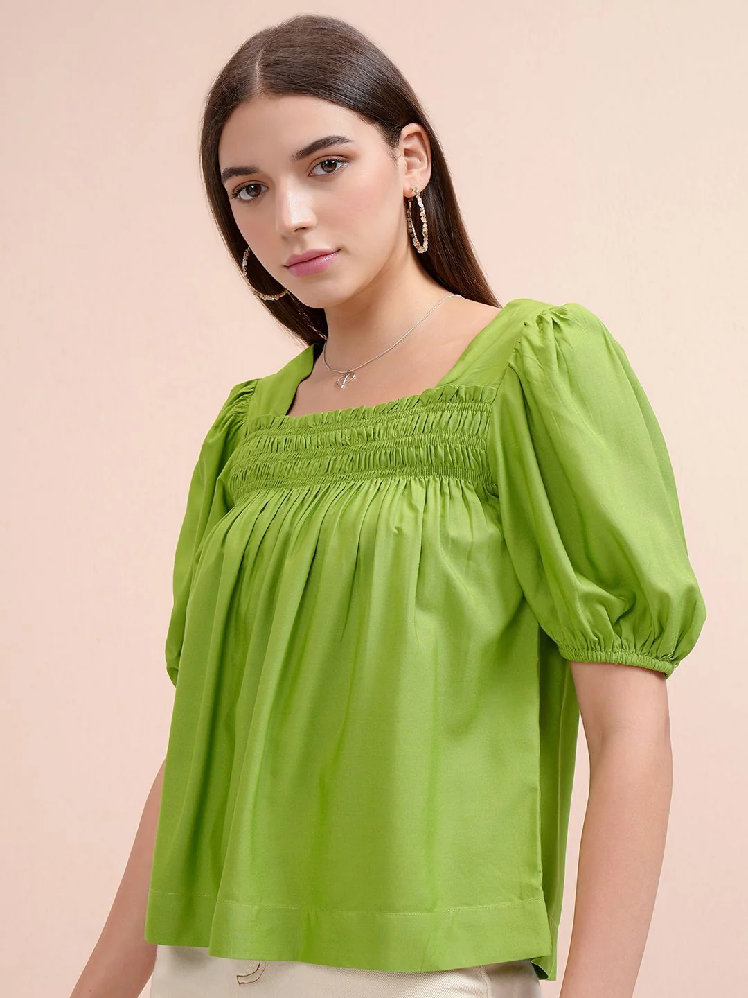 Tokyo Talkies Women Puff Short Sleeves Smocked Top - Image 5