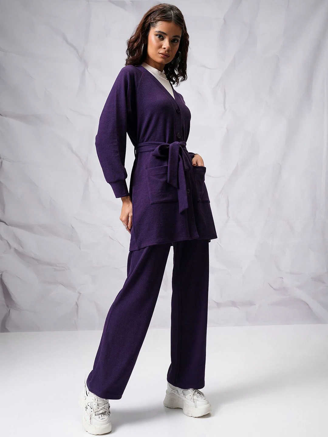 Tokyo Talkies Women Relaxed Cardigan With Wide Leg Trouser - Image 5