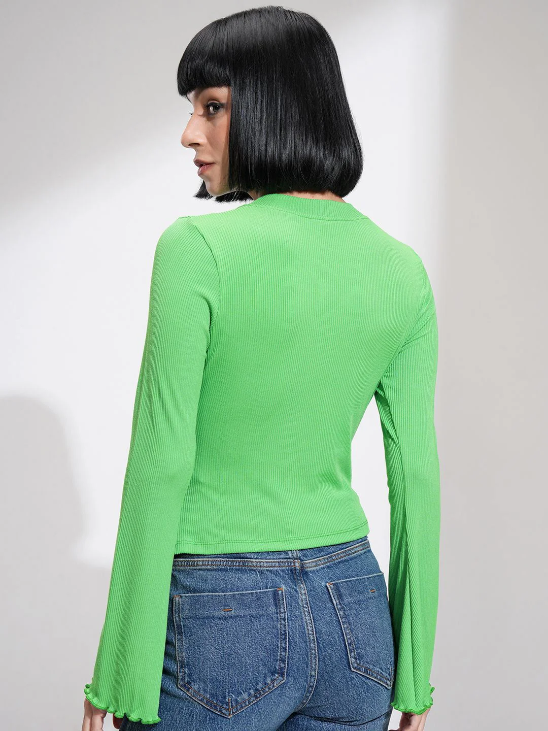 Tokyo Talkies Women Ribbed Mock Neck Fitted Top - Image 4