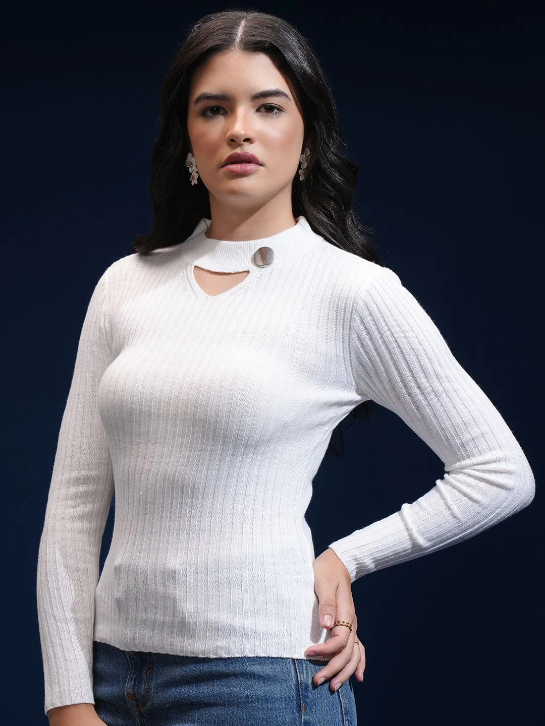 Tokyo Talkies Women Ribbed Pullover Sweaters - Image 2