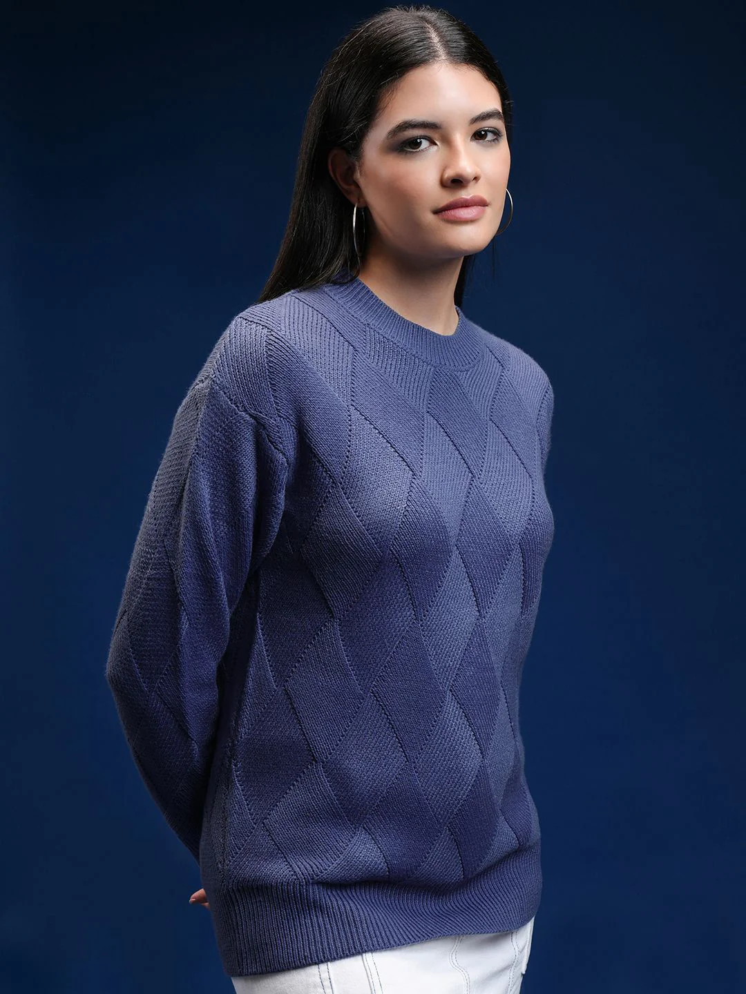 Tokyo Talkies Women Self Design Cable Knit Pullover - Image 3