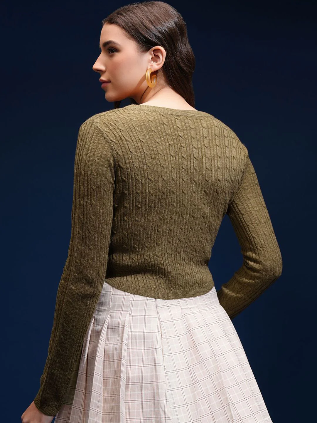 Tokyo Talkies Women Self Design Cable Knit Pullover - Image 4