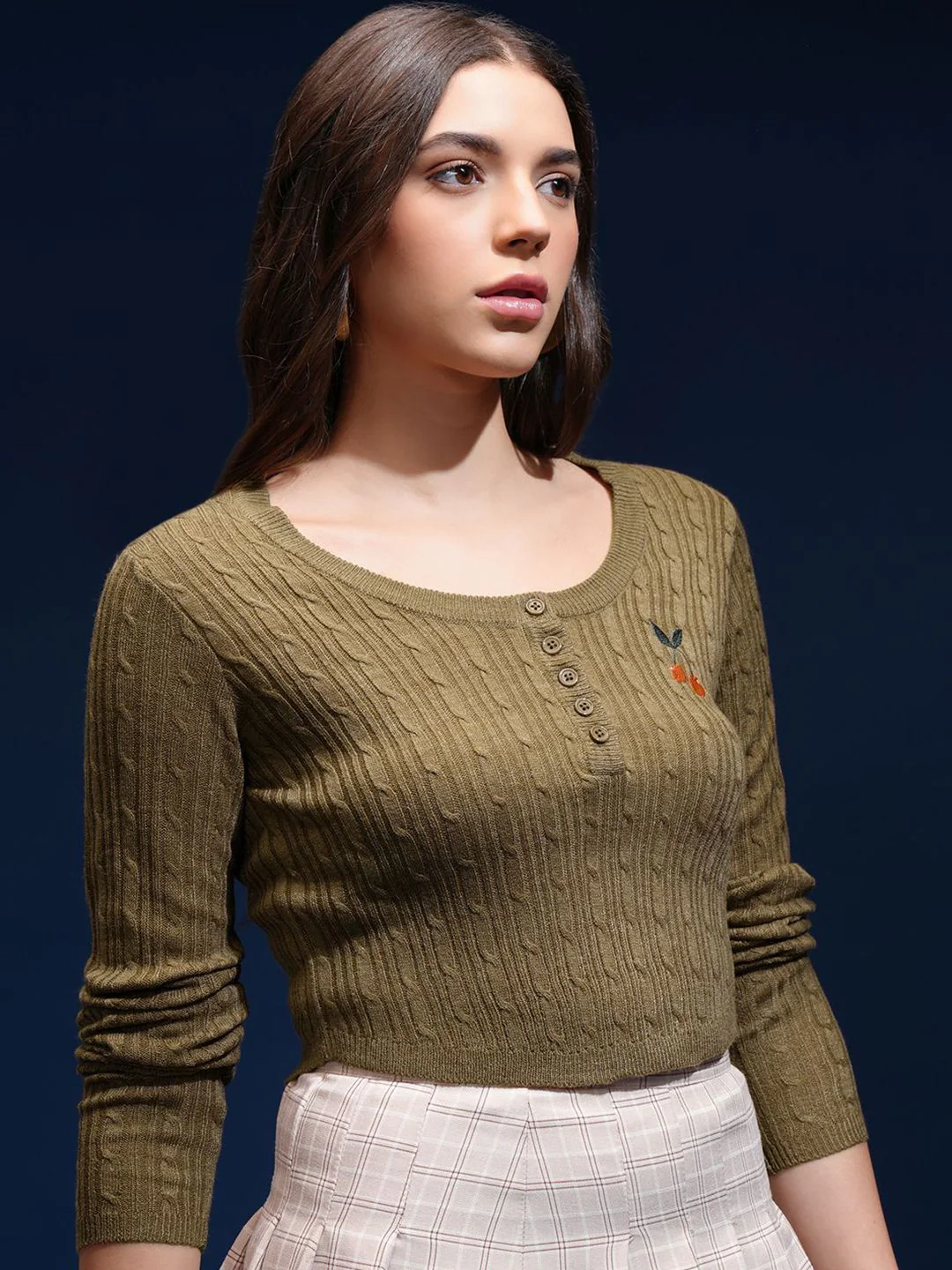 Tokyo Talkies Women Self Design Cable Knit Pullover - Image 5