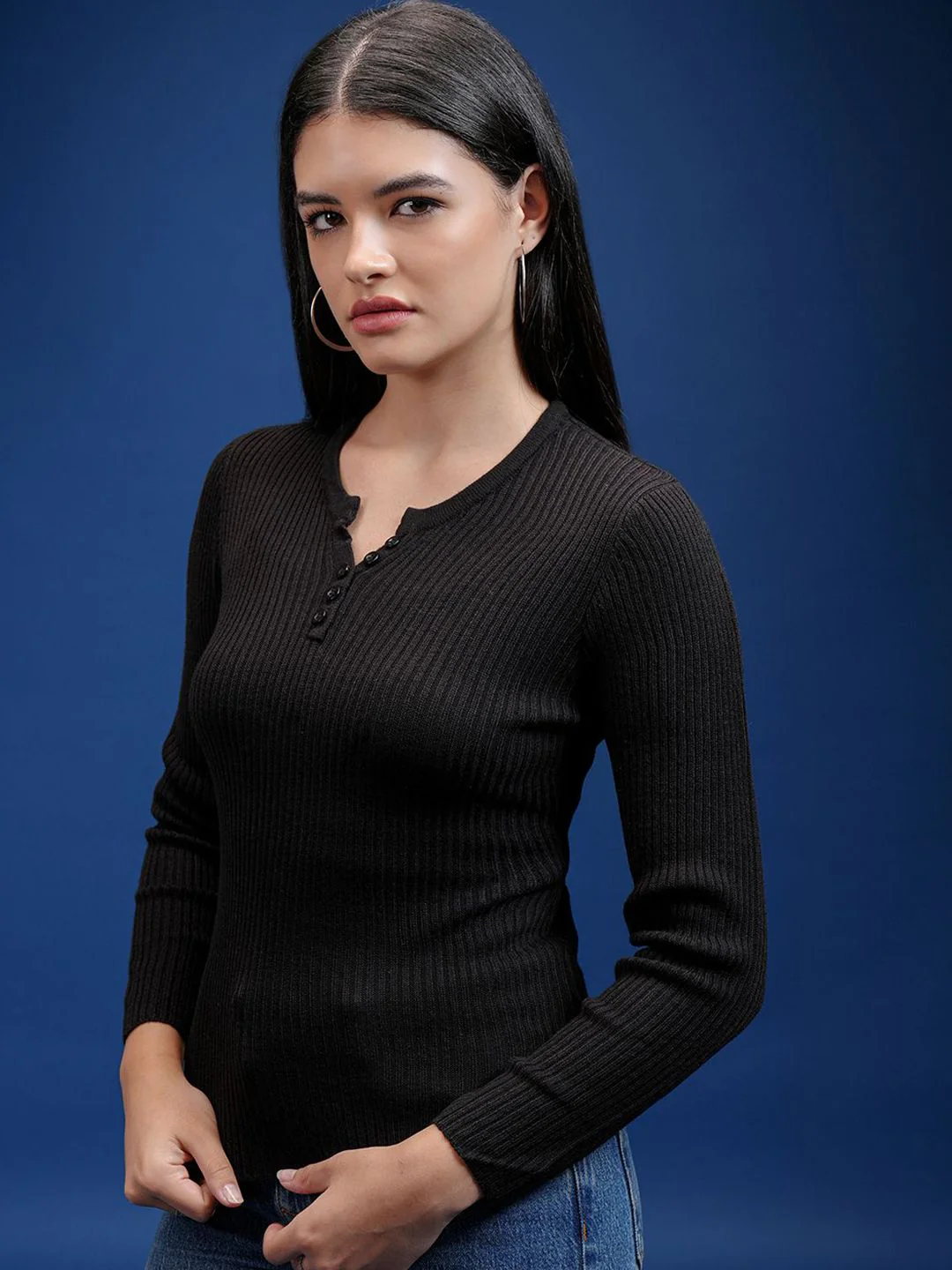 Tokyo Talkies Women Self Design Ribbed Pullover - Image 5