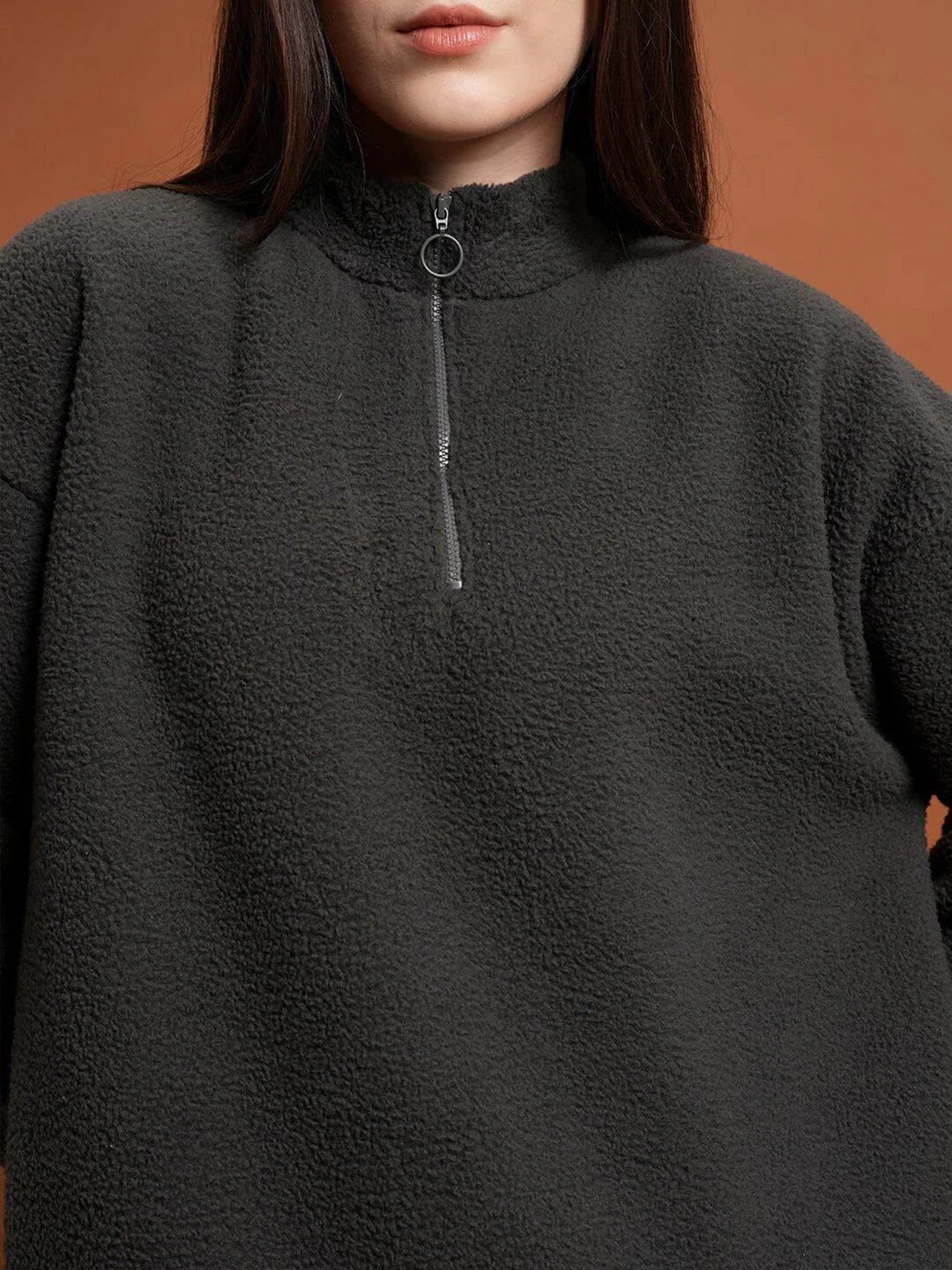 Tokyo Talkies Women Solid Drop-Shoulder Sleeves Oversized Sweatshirt - Image 2