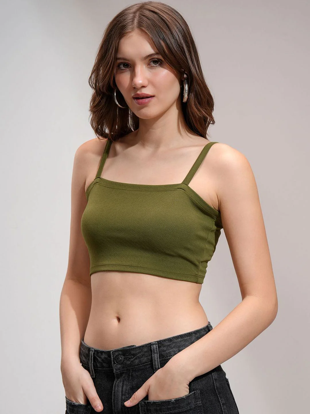 Tokyo Talkies Women Solid Shoulder Strap Crop Top - Image 5
