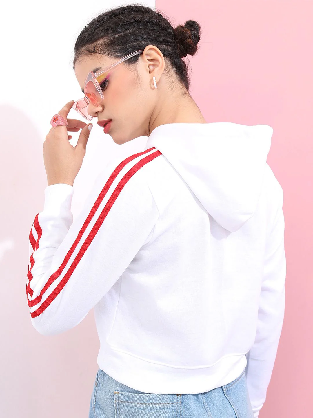 Tokyo Talkies Women White Printed Hooded Sweatshirt - Image 3