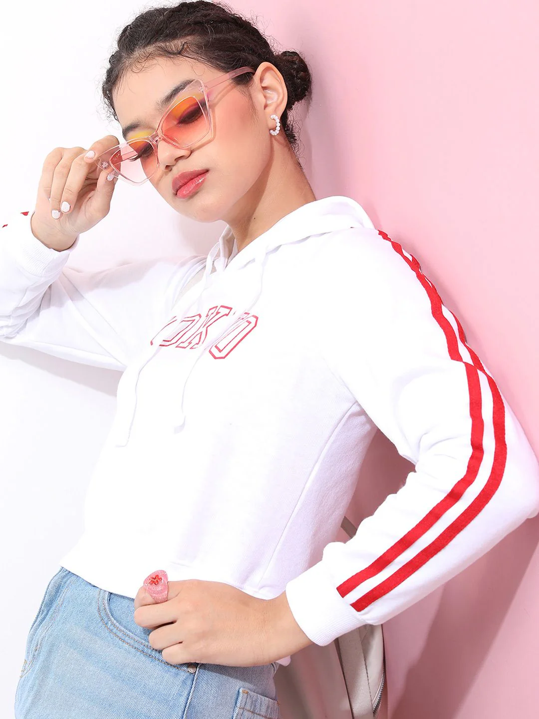 Tokyo Talkies Women White Printed Hooded Sweatshirt - Image 5