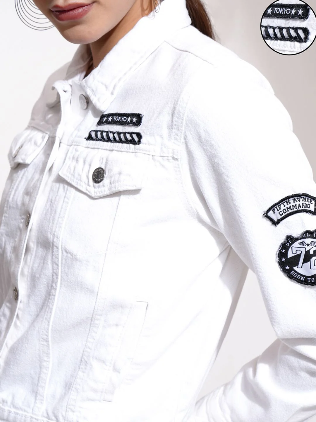 Tokyo Talkies Women White Solid Jacket - Image 3