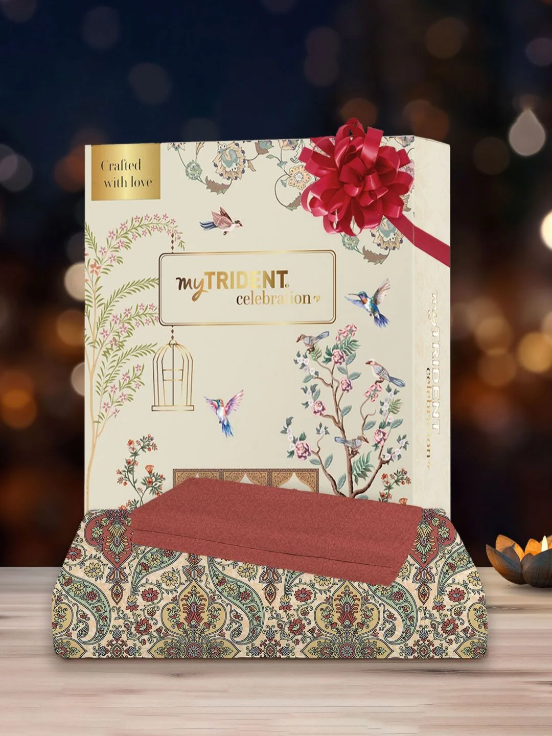 TRIDENT Feza Beige Celebration Flat 144TC Queen Pure Cotton Bedsheet Set