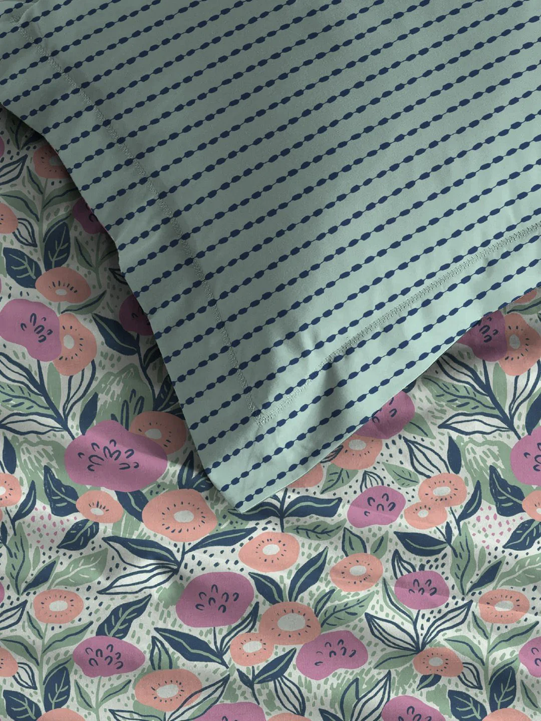 TRIDENT Jasmine Teal Moments Flat 120TC Queen Cotton Bedsheet Set - Image 4