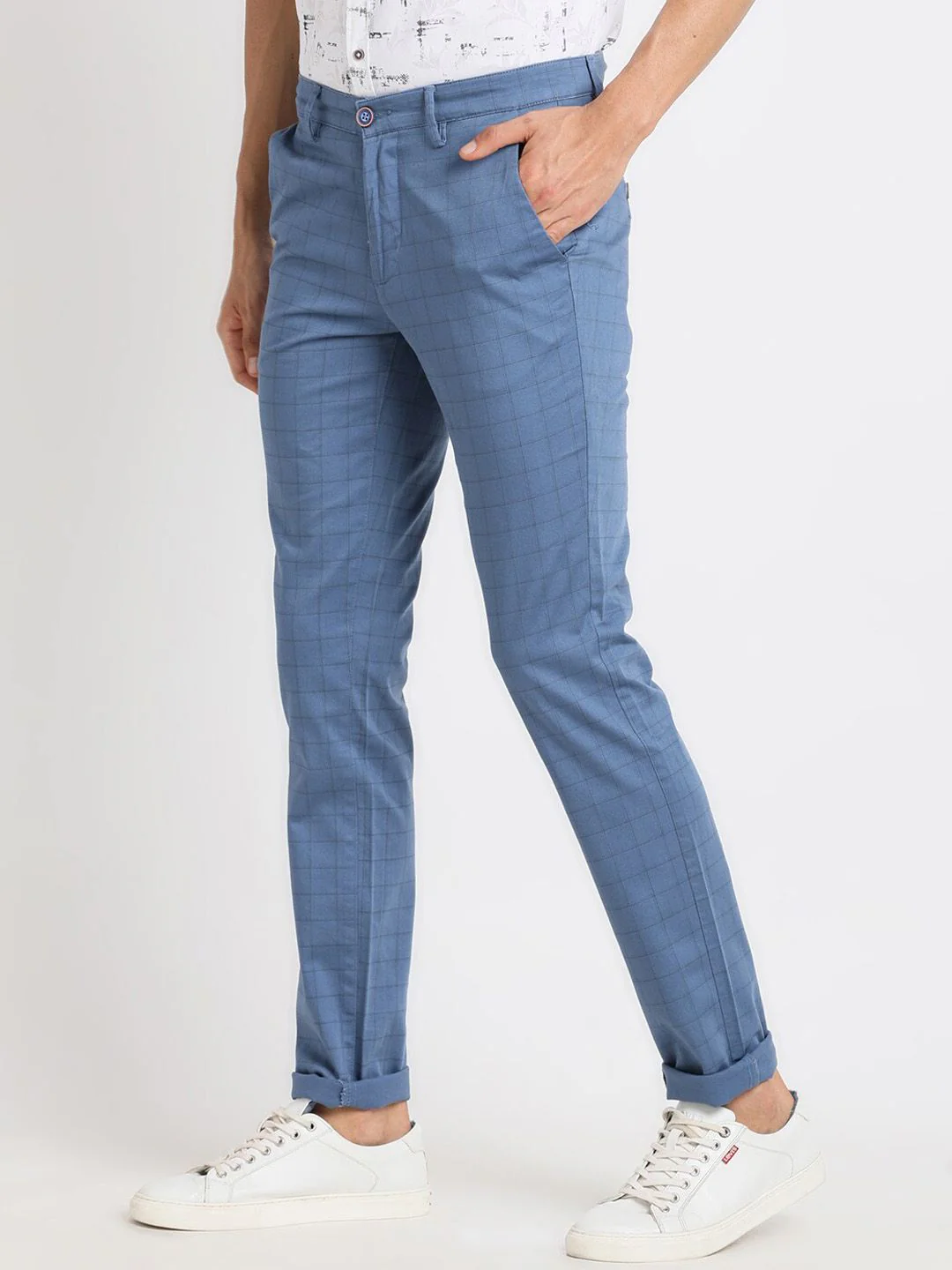 Turtle Men Smart Tapered Fit Checked Chinos Trousers - Image 3