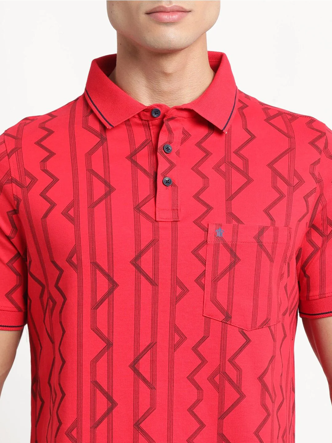 Turtle Slim Fit Geometric Printed Polo Collar Cotton T-Shirt - Image 2