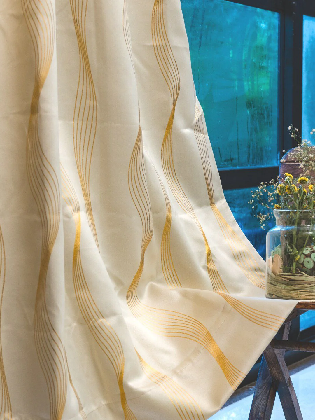 URBAN SPACE Beige & Gold-Toned Black Out Long Door Curtain - Image 3