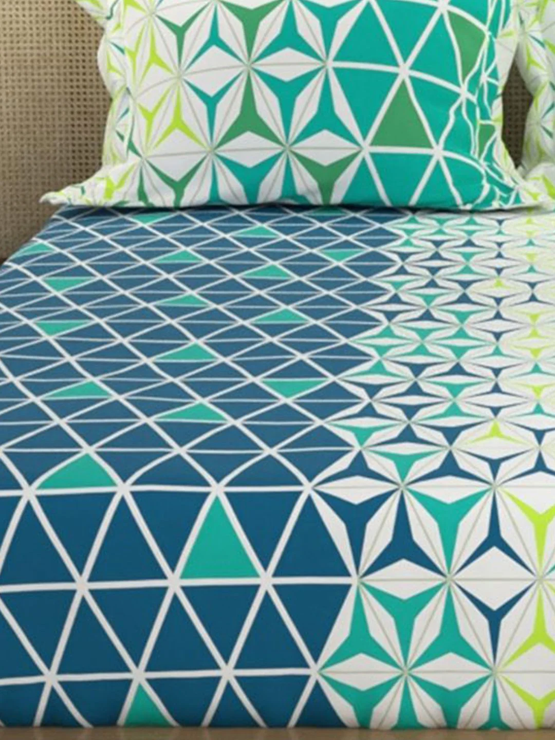 URBAN SPACE Divine Blue & White Geometric Cotton 144 TC Queen Bedsheet Set - Image 4