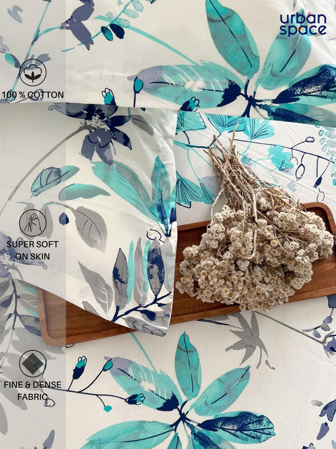 URBAN SPACE Floral Feast Printed 200 TC Pure Cotton King Bedsheet & 2 Pillow Covers - Image 5